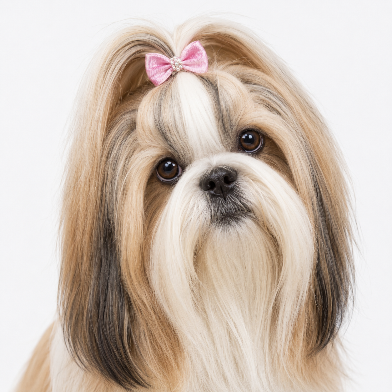 Shih Tzu with a pink hair bow