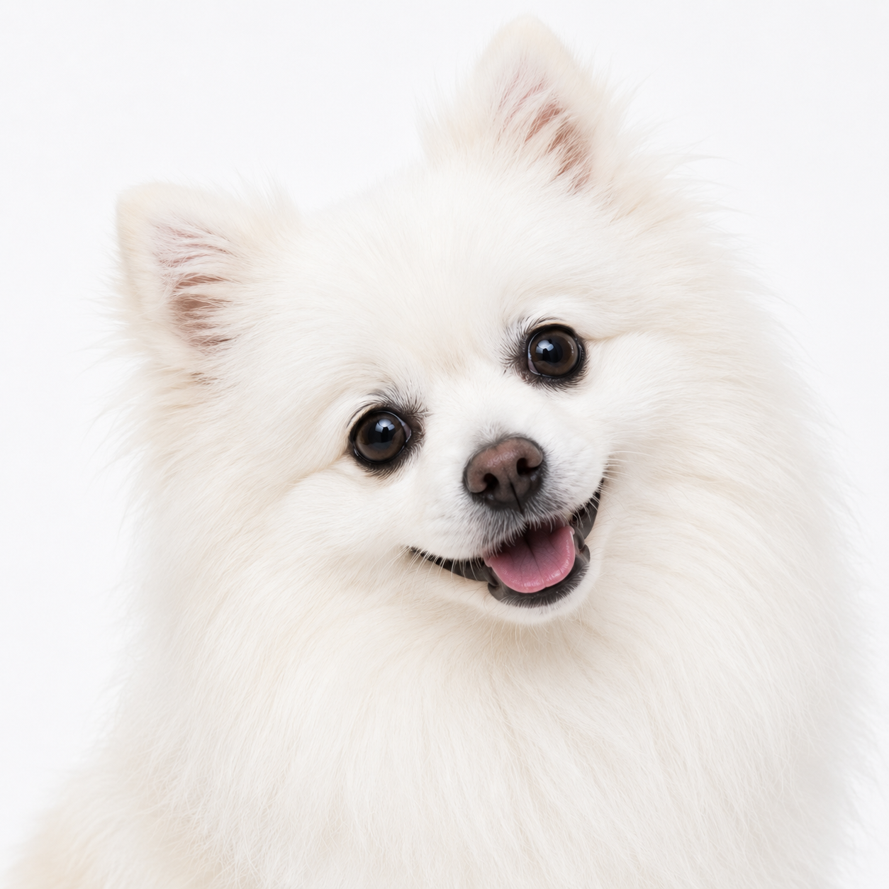 White Pomeranian, fluffed and clean